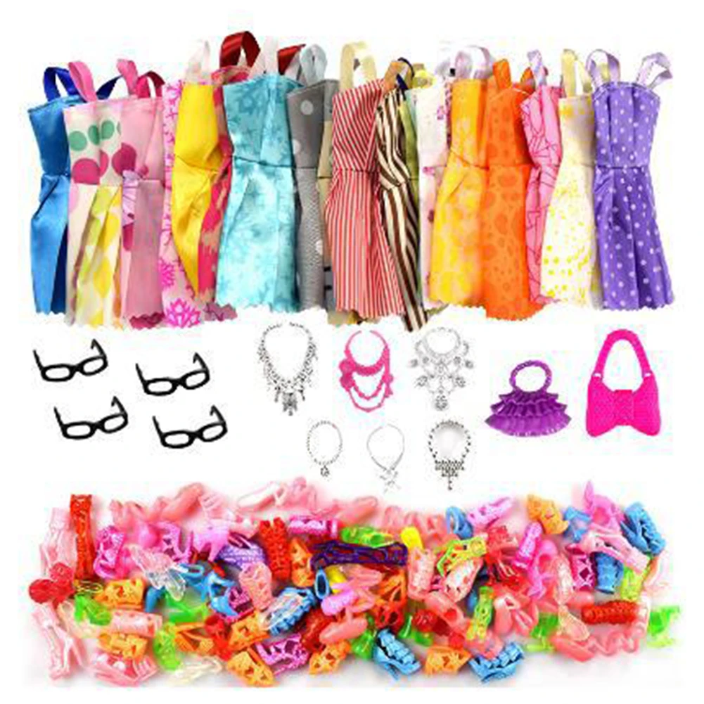 4 Glasses+6 Necklaces+2Handbag uk 32 Doll Accessories=10 Mix Fashion Cute Dress 