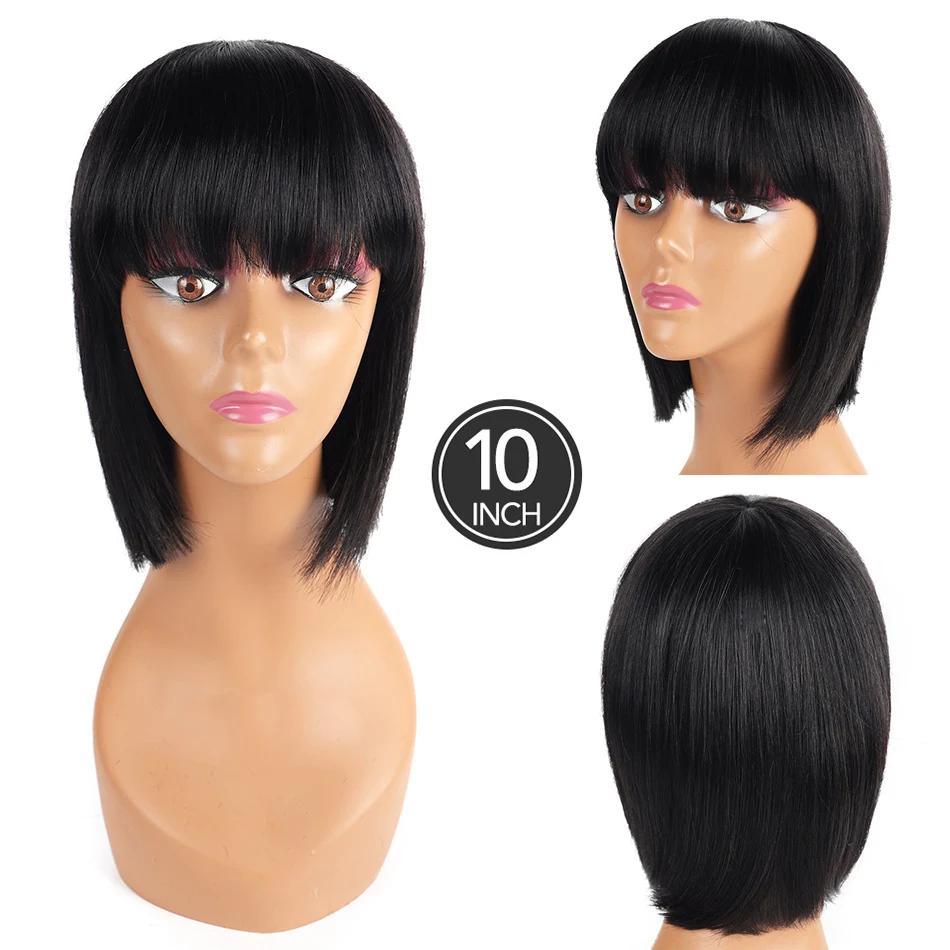 Bob Human Hair Wigs With Bangs 100% Natural Brazilian Short Bob Human Hair Wig Cute Cut Wigs For Women