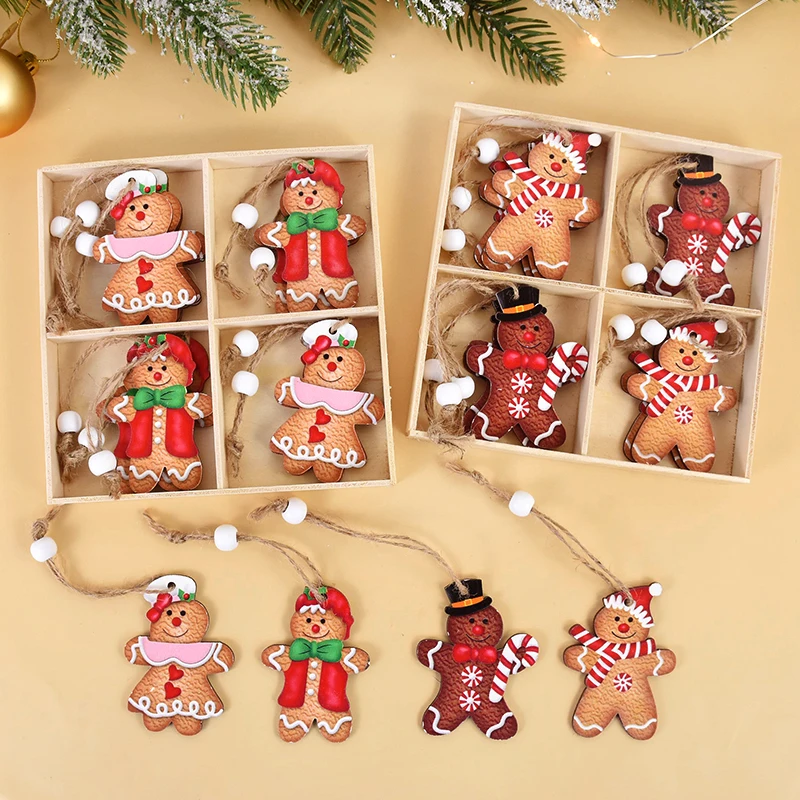 

12Pcs Christmas Gingerbread Man Wooden Ornaments Xmas Tree Hanging Pendant 2024 Navidad Gift New Year Christmas Party Decoration