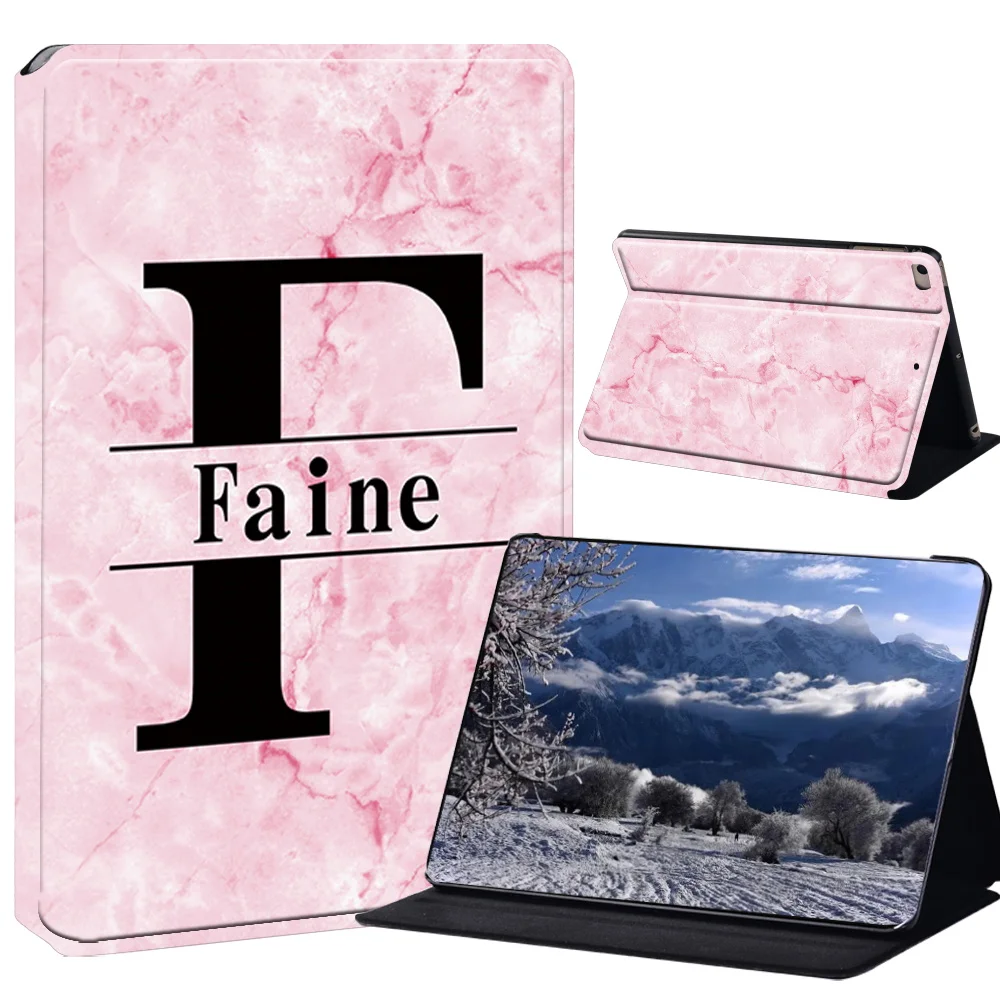 Elegant Marble Initial PU Leather Stand Case for Tablets - A to Z Letters