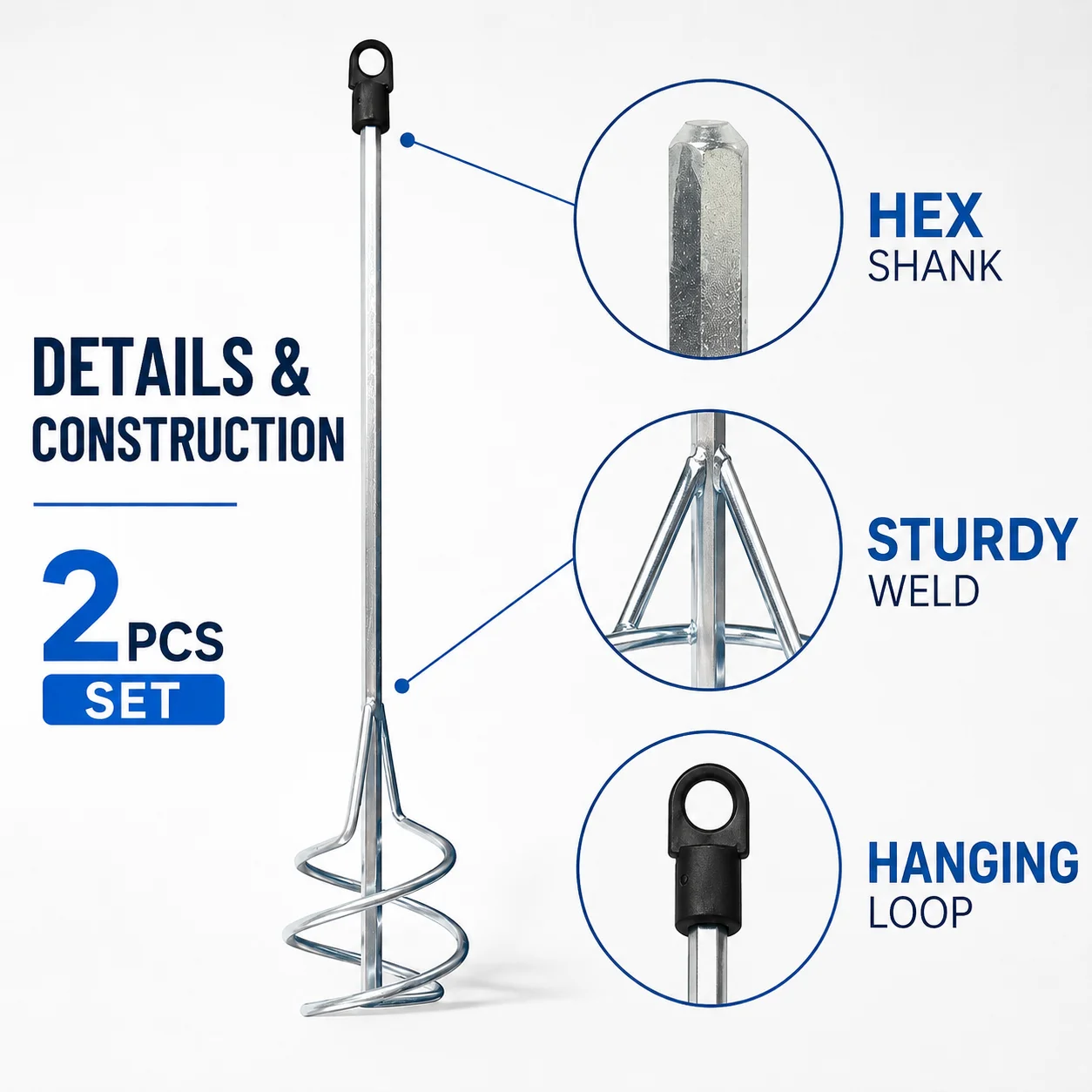 2Pcs 페인트 교반기, 80x400mm 육각 스레드 혼합 패들, 접착제용 페인트 거품기 시멘트 콘크리트 접착제 DIY 도구