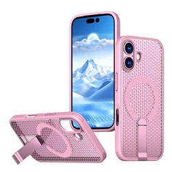Breathable Mesh Magnetic Heat Dissipation Phone Case with Foldable Bracket - iPhone 15 Plus (PK)