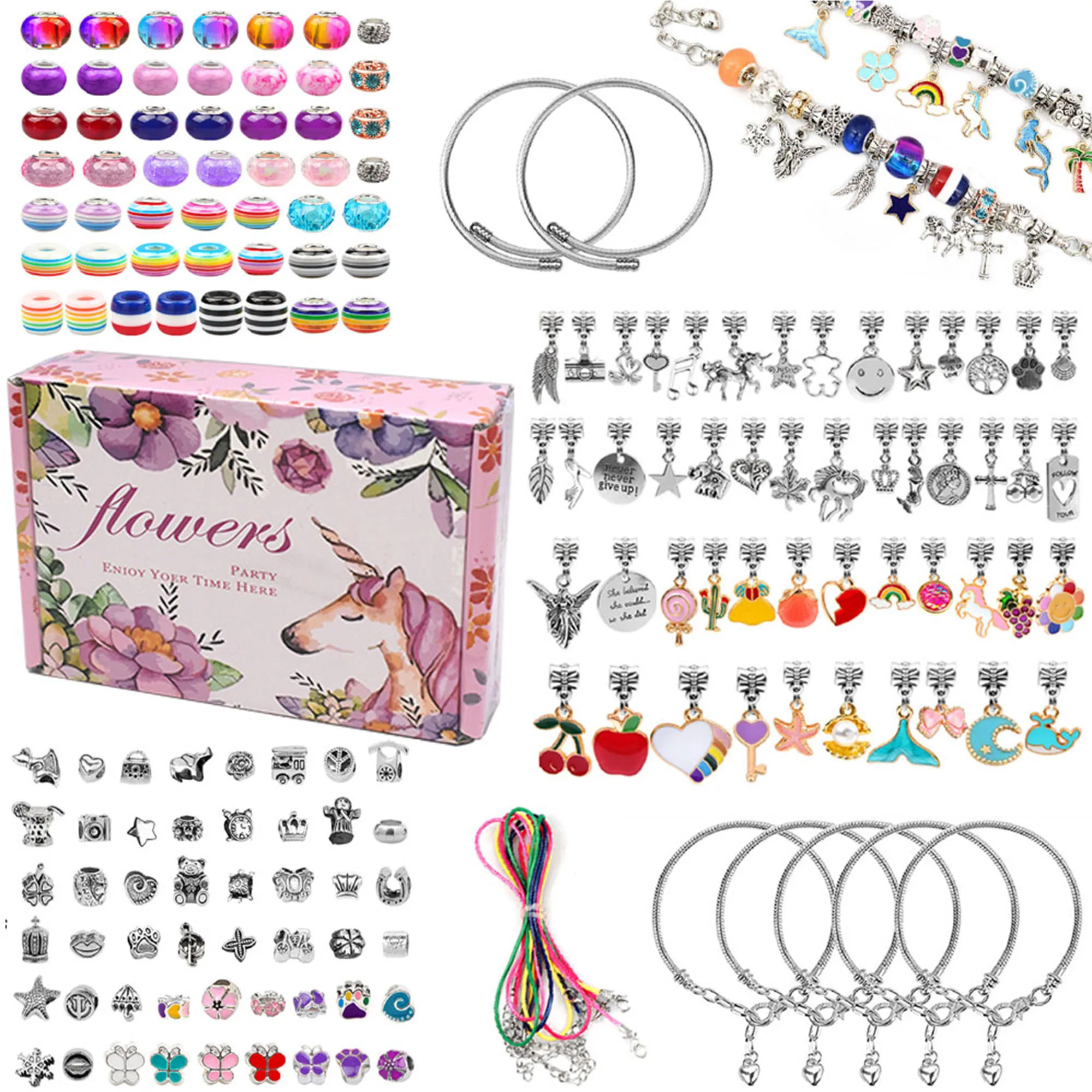 

130 Pcs Charm Bangles Bracelets Making Kit DIY Jewelry Making Supplies Charm Bracelets Pendants Mermaid Unicorn Gifts for Teen