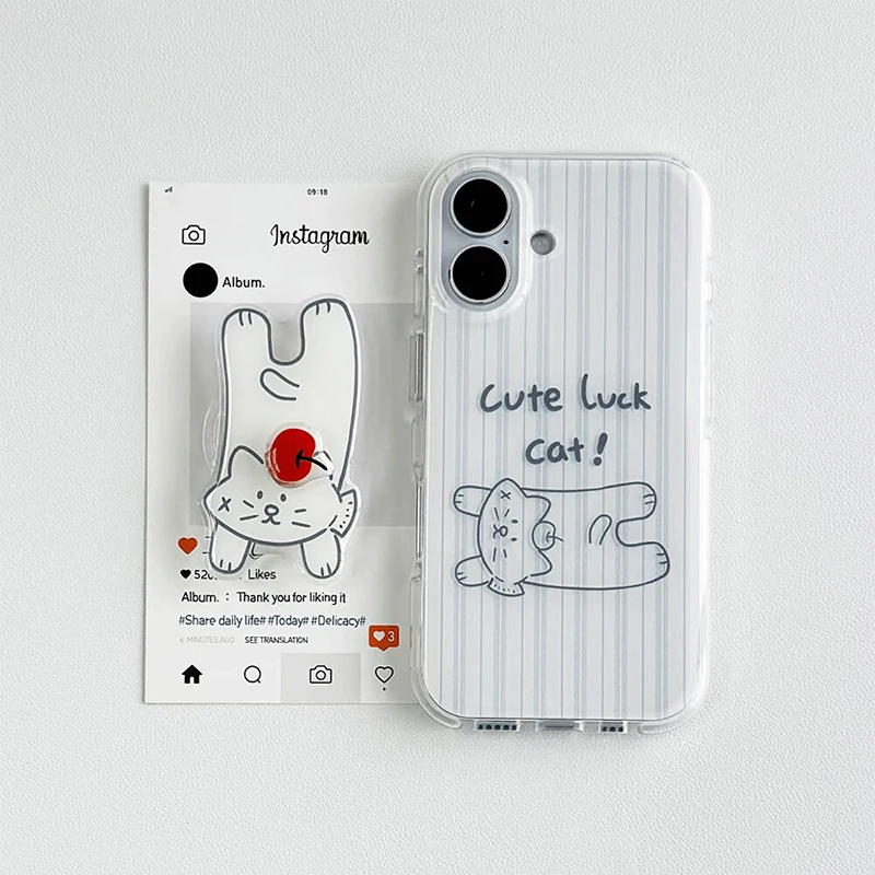 3D Rotate Cat Grip Phone Holder with White Acrylic Case