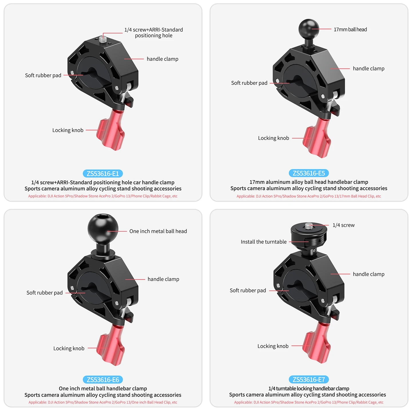 Handlebar Clamp Mount 360 Degree Ballhead Large Tube Bracket Super Clamp for GoP