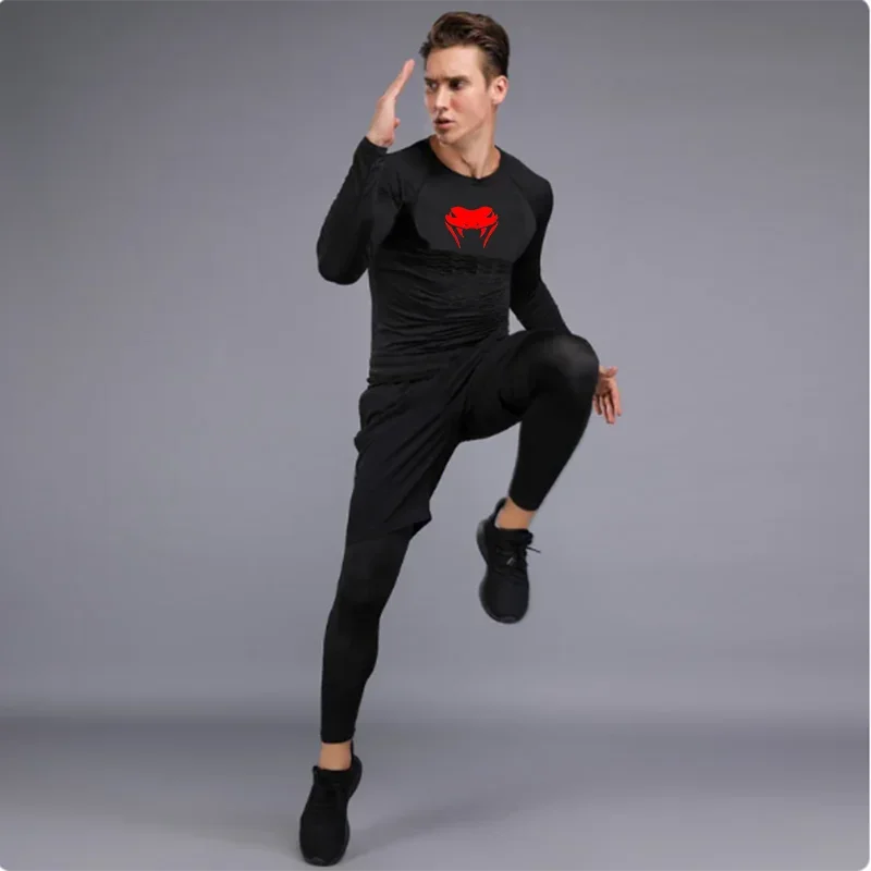 New MMA T-shirts+Pants Set Jiu jitsu Rashguard Men Bjj Muay Thai Jerseys Long Sleeve Boxeo Clothing Gym rshirt Tops Pants Shorts 2