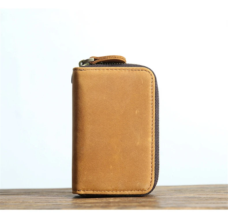 Genuine Leather Key Wallets Men Vintage Handmade Zipper Car Key Holder Cowhide Keys Organizer Women Housekeeper Case Coin Purse