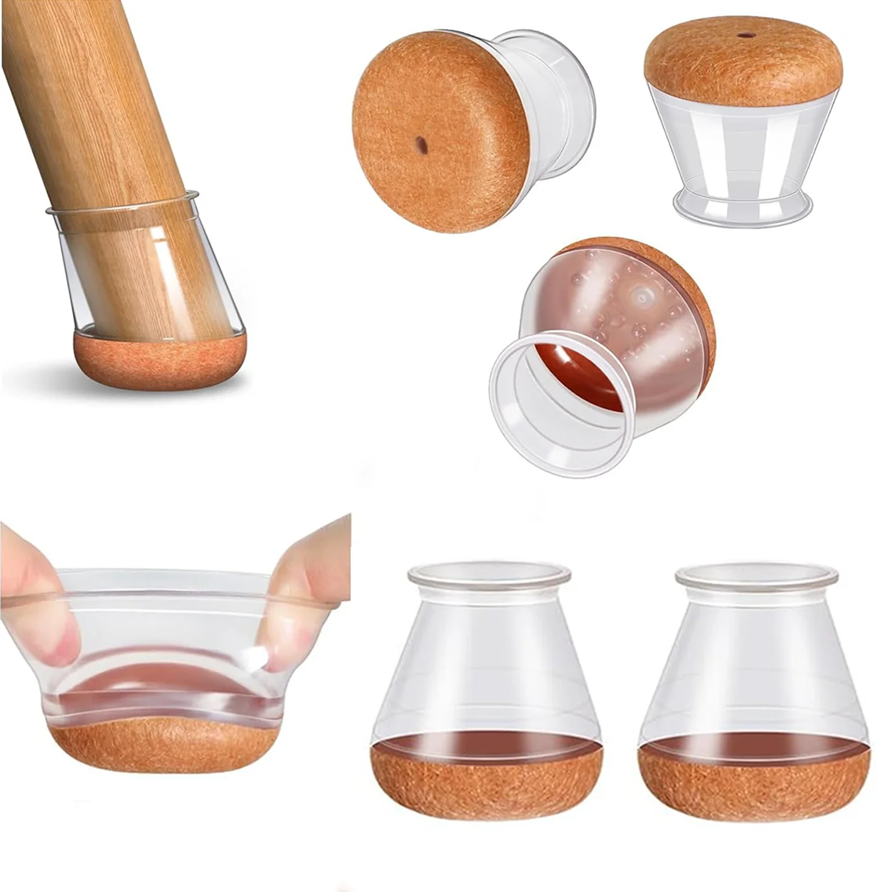 8-Pack Round Silicone Furniture Leg Protectors with Felted Bottom