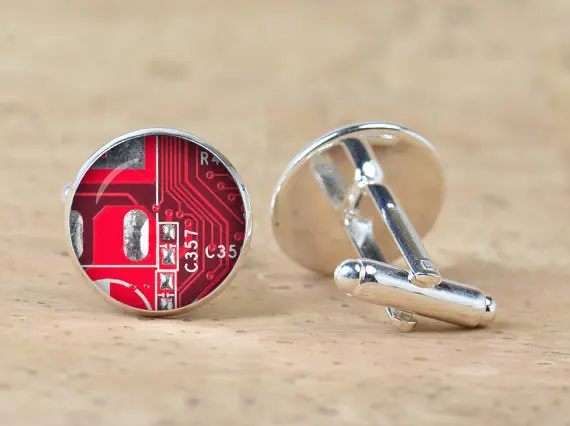 Red blue Computer Circuit Board picture Cufflinks Computer Geek Cufflinks Nerd Accessories Geek Gift Unisex Sleeve button 1 Pair crystal cufflinks