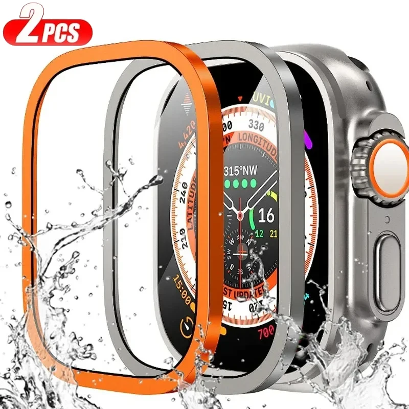 Screen Protector 2PCS Tempered Glass For Apple Watch Ultra 49mm Screen Protector Anti-Scratch HD Metal Bumper Full Film For IWatch Ultra 49mm