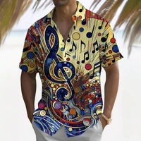3d Music Symbol Print Hawaiian Shirts For Men Short Sleeve Shirt Summer Beach Casual Man Clothing Loose Oversized Men Shirt Tops 2