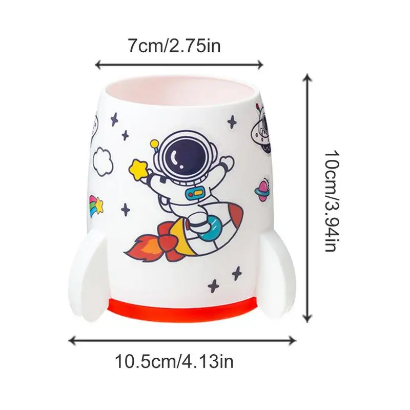 Rocket Pen Holder Makeup Brush Storage Box High Capacity Pencil Holder Aesthetic Pencil Cup Rocket Shape With Astronaut Sticker