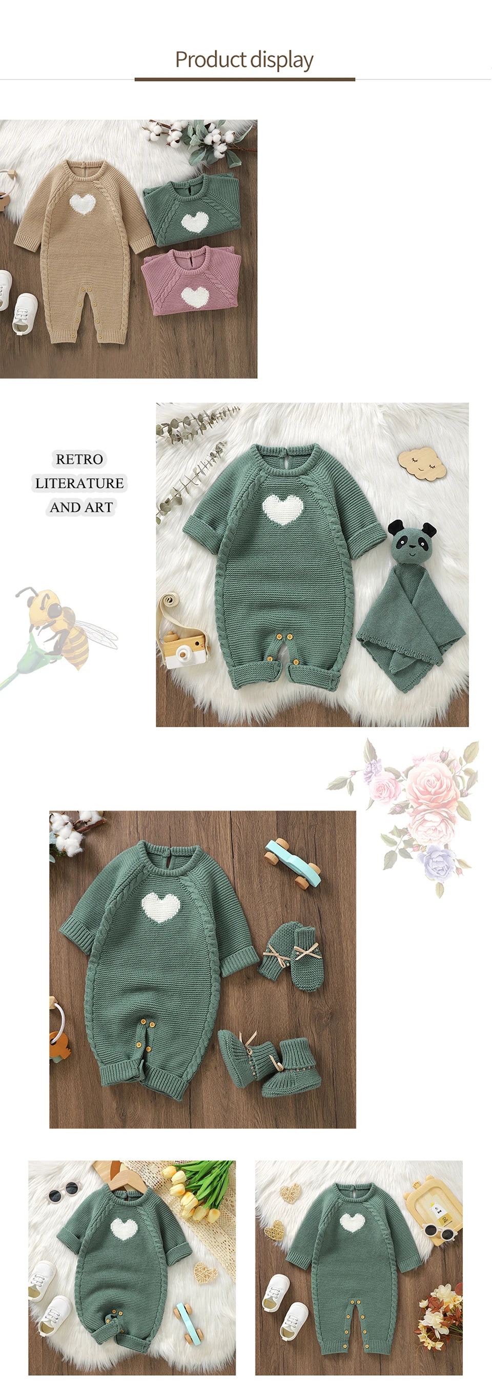 Baby Strampler Herbst Winter Langarm Gestrickte Neugeborene Jungen Mädchen Herz Overalls 0-18m Winter Ein Stück Infant kleinkind Outfits – Detail 7