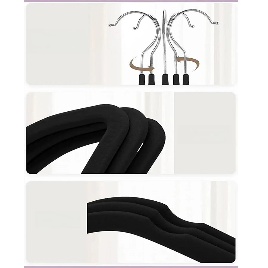 Non-Slip Suit Hanger, Velvet Prevents Movement and Slippage, Slim and Durable, Maximizes Wardrobe Space, Black/Gray - Pack of 20 3