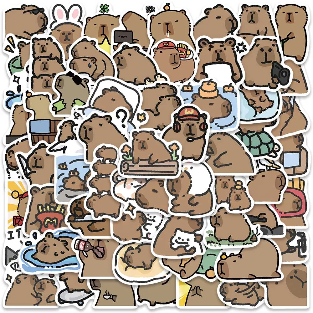 

62pcs Vinyl Laptop Decals Cute Cartoon Animal Capybara Stickers For Notebook Water Bottle Luggage Guitar Waterproof Graffiti