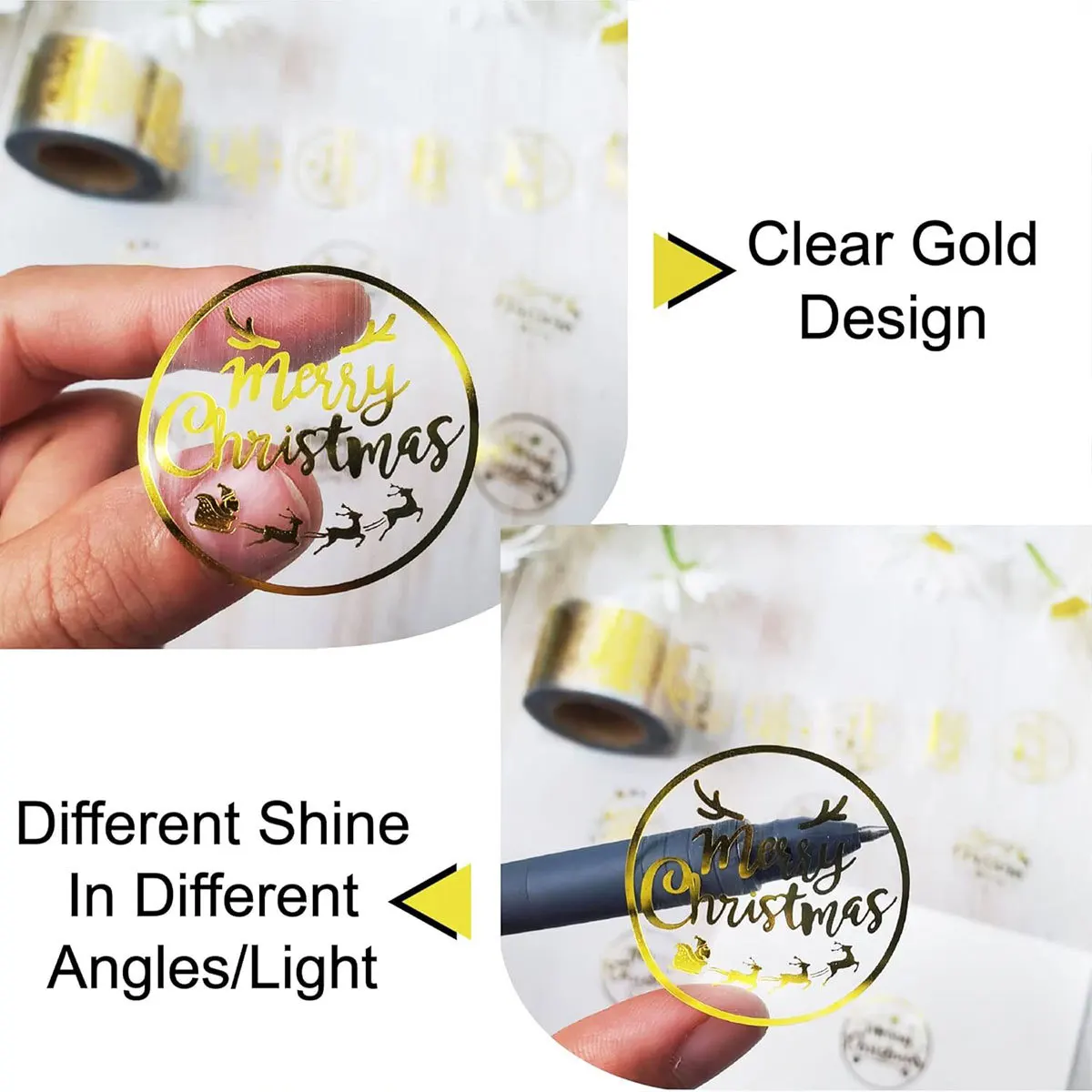 Festive Transparent Merry Christmas Stickers - 500pcs 1-Inch Round Self-Adhesive Labels for Holiday Decor & Celebrations