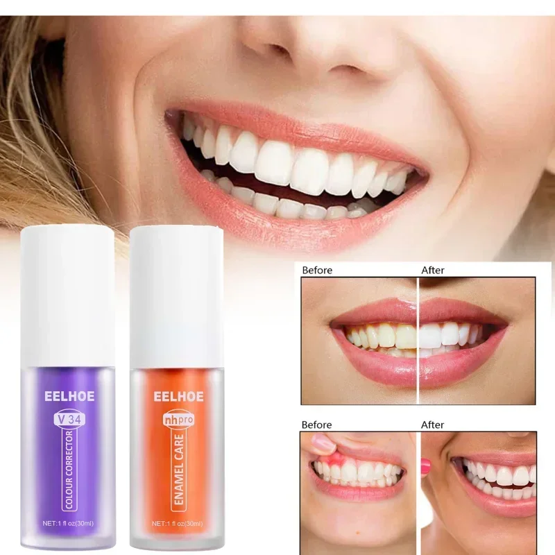 

Sdottor New V34 Purple Color Corrector Toothpaste repair Teeth White Brighten Tooth Care Cleansing Reduce Yellowing Dental Stain