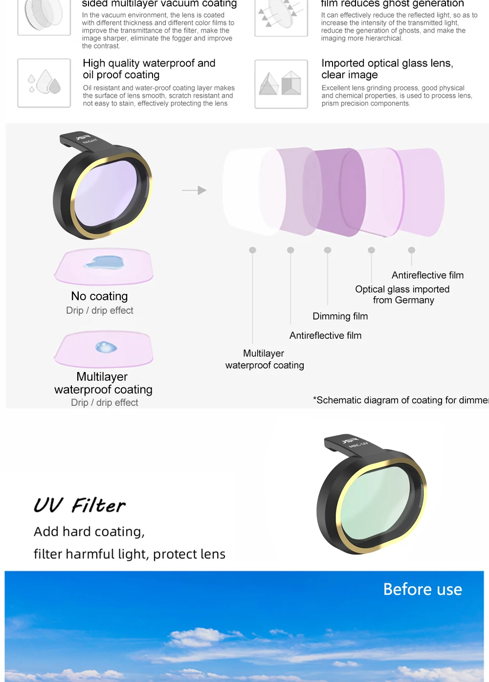 Description Picture 3 of itemFIMI X8 Mini Drone Filter UV/CPL/NDPL 8/16/32/64 Star Night Camera Lens Filters Set for FIMI X8 MINI RC Quadcopter Accessory