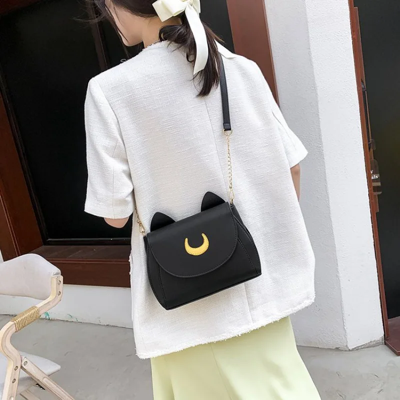 Women Shoulder Bag Crossbody Bag Sailor Moon Handbag Luna Cat Shape Chain PU Leather