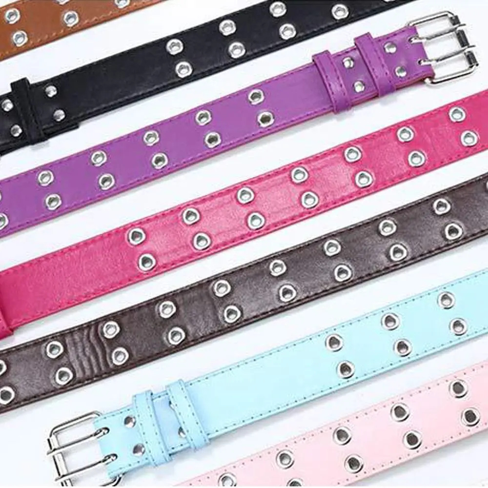 Belt Children Punk PU Leather Double Holes Metal Pin Buckle Waist Strap Casual Jeans Dress Decoration