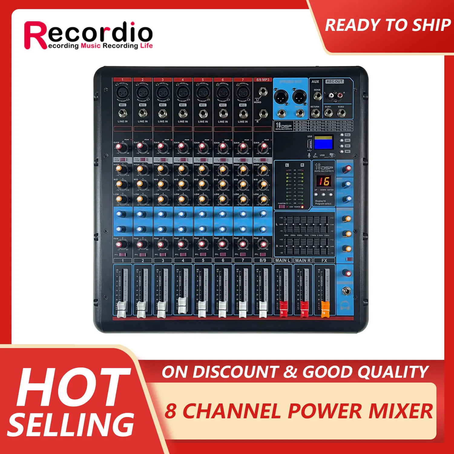 

GAX-880 Professional 8-channel Mixing Console with 600W*2 power amplifier audio mixer suitable for stage party recording studio