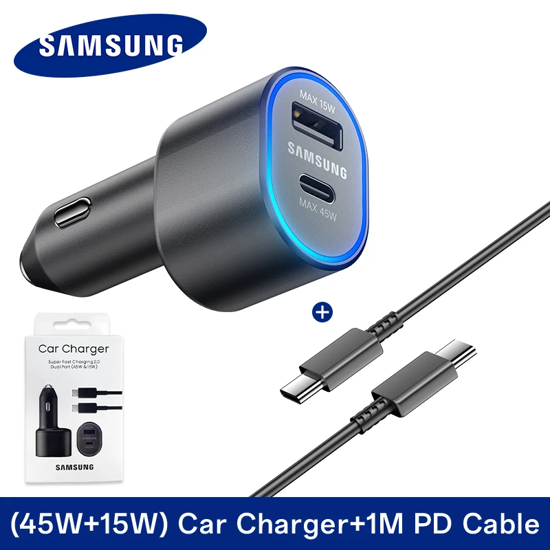 מטען לרכב Samsung USB Type C בהספק 60W PD Super Charging Galaxy S25 S24 S23 S22 Ultra 45W 15W מטען Samsung Z Fold 5 4 Flip in Car