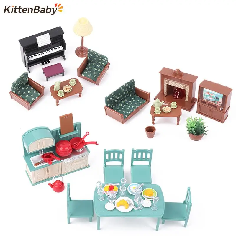 

1:12 Dollhouse Family Living Room Study Set Accessories Mini Model Furniture Pretend Play For Girl Gifts