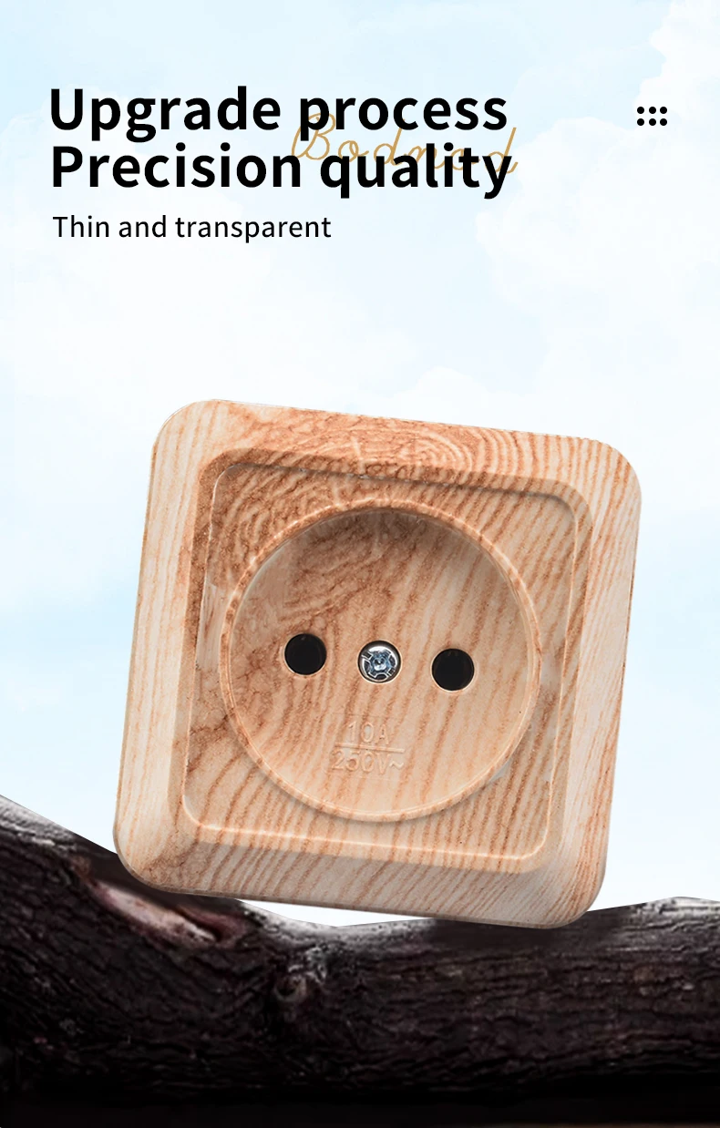 Description Picture 3 of itemWESA Wood Wall Mount Socket EU Standard Electrical Outlett Vintage Imitation Wooden Color Power Socket Flame Retardant Plastic