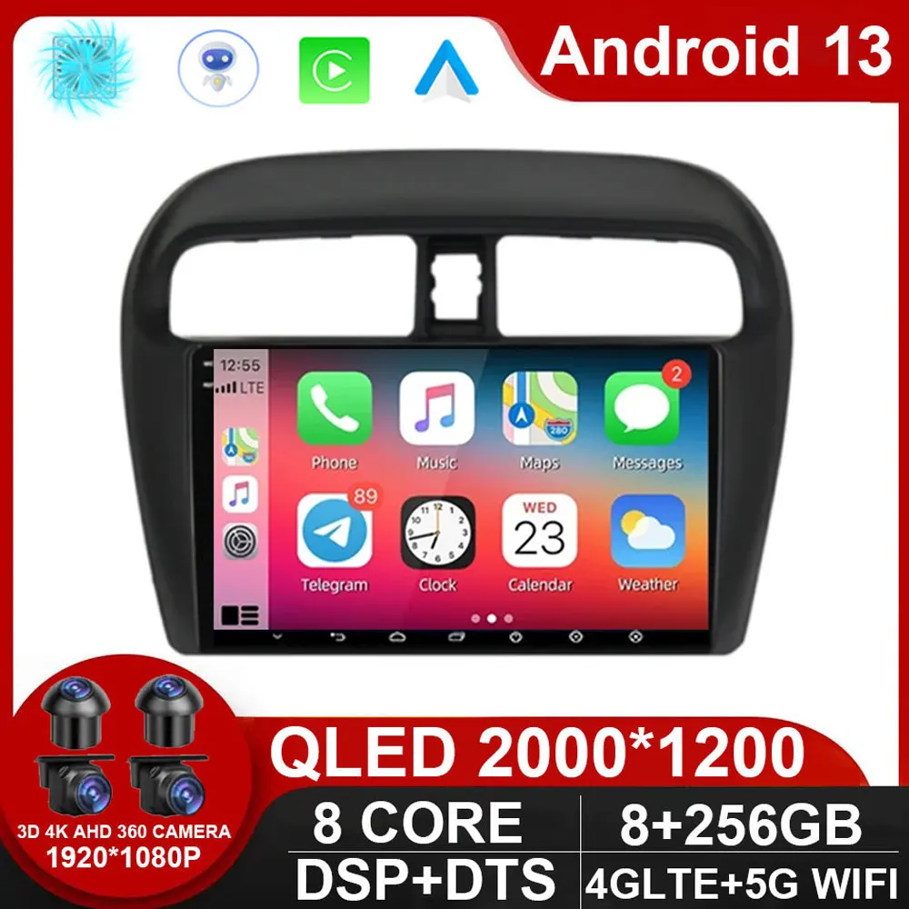 

Android 13 Car Radio For Mitsubishi Mirage Attrage 2012 - 2018 Multimidia System Video Player Navigation DSP QLED Carplay Stereo