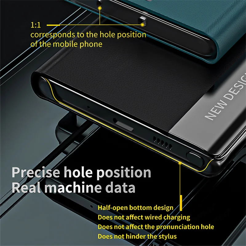 Luxury Leather Flip Stand Phone Case with Kickstand and Plating Finish