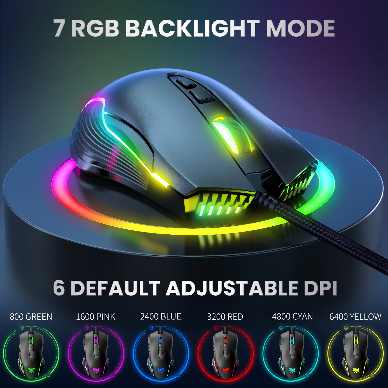 ONIKUMA Programming Buttons Dynamic RGB Ergonomic Design Gaming Mouse Adjustable 6400 DPI 6 7 for Laptop PC Gamer