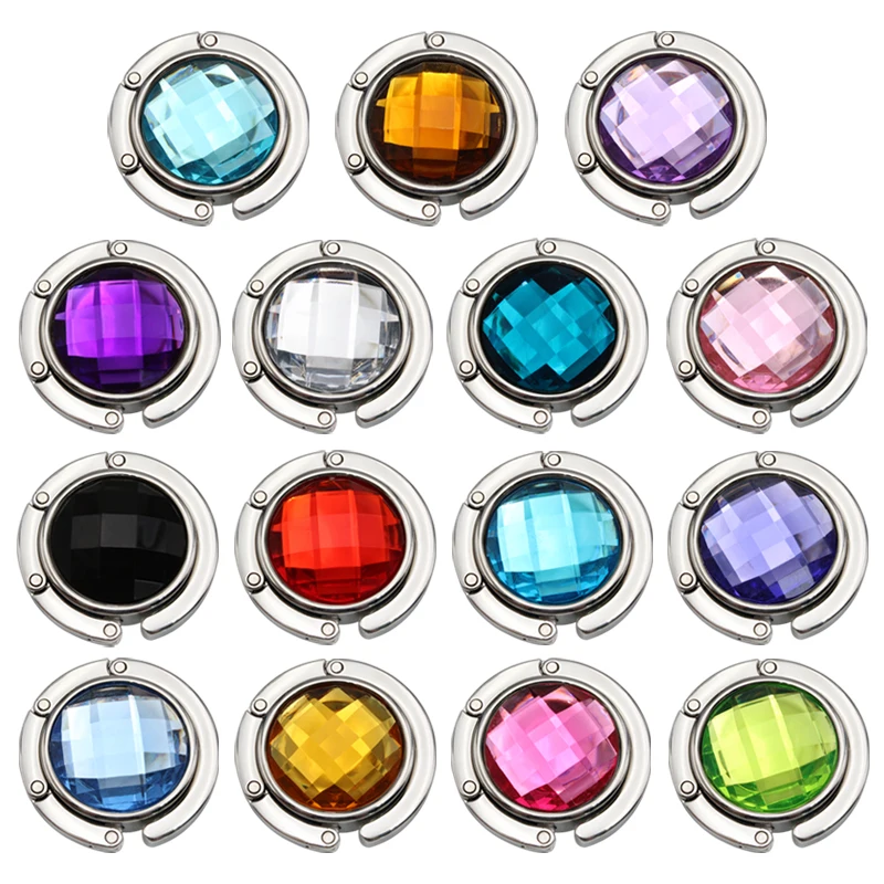 

Portable Hook 1 Piece Ladies Round Fashion Fold Crystal Alloy Purse Handbag Diamond Hook Unique Fold Purse Hook Accessories