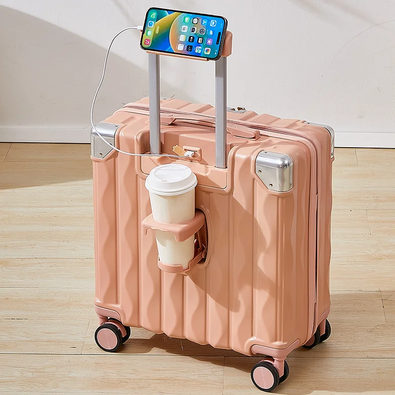 Valise cabine à code avec port usb et porte-gobelet intégrés_voghion.com