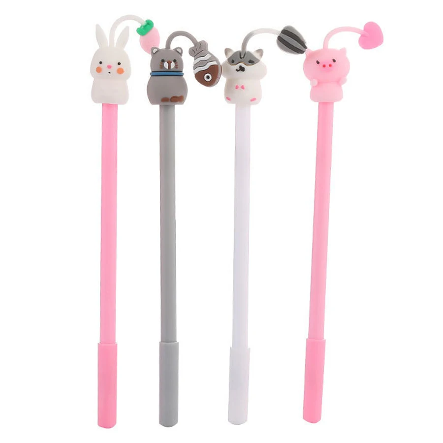 4 Pcs 0.5mm 아보카도 젤 펜 부드러운 사랑스러운 동물 블랙 컬러 젤 잉크 펜 귀여운 편지지 사무실 학교 용품 쓰기