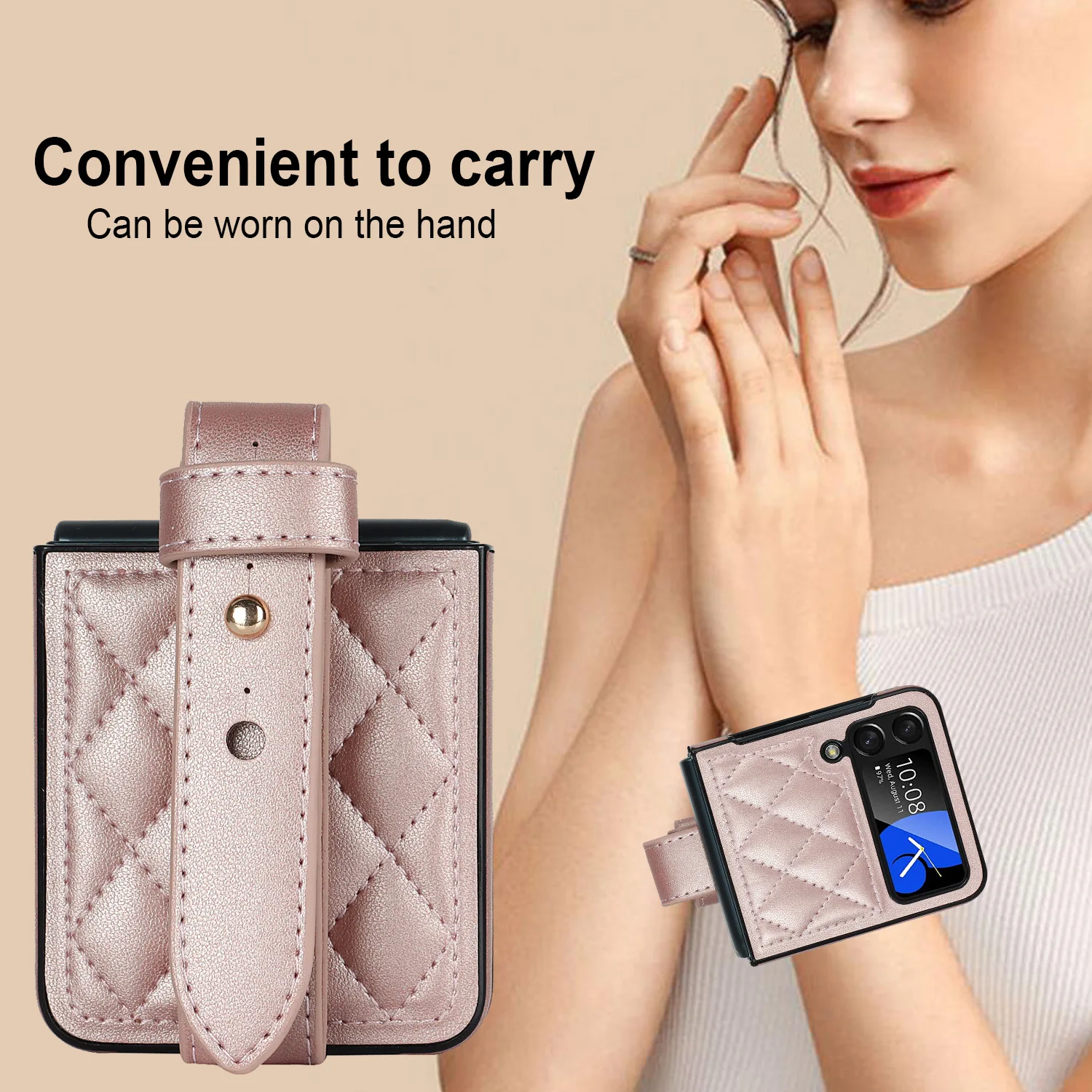 

Leather Case for Samsung Z Flip 3 Z Flip4, Folding Flip Wristband Phone Case, Can Insert Card Protection, Brand New