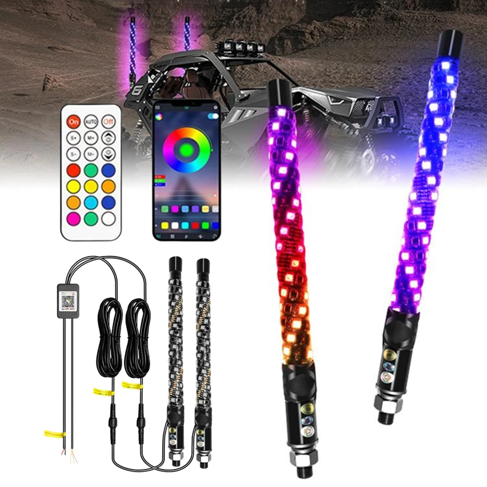 

2PCS LED Whip Lights rgb LED Running Light App Control LED Antenna Lighted Whip Spiral Go Light Up Whip Lights for UTV ATV