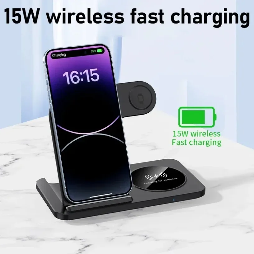 3 in 1 Wireless Charging Station for Apple Devices Foldable Fast Charger Stand for iPhone iWatch AirPods Pro with Night Light thumbnail 3