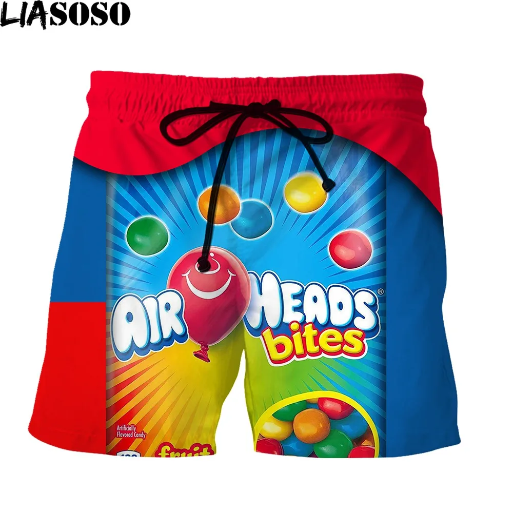 LIASOSO 3D Printing Summer Men's Shorts Funny Snacks Colorful Chocolate Beans Cartoon Cute New Design Casual Street Sports Pants