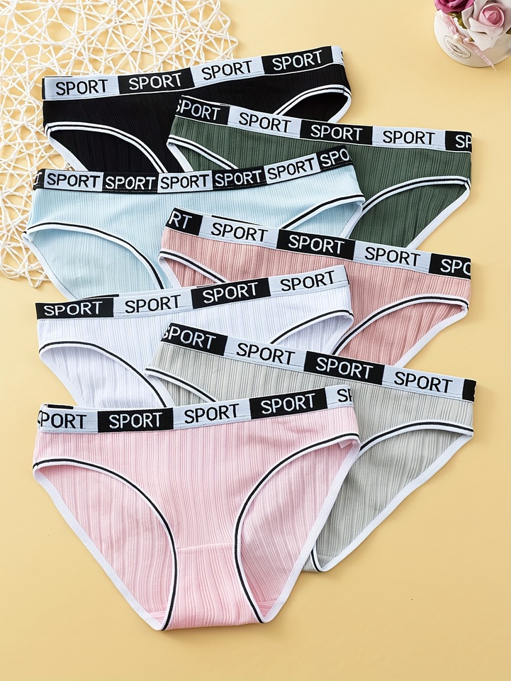 Random 7 pairs of sporty, breathable and comfortable underwear. New fashionable vertical striped belt women's briefs