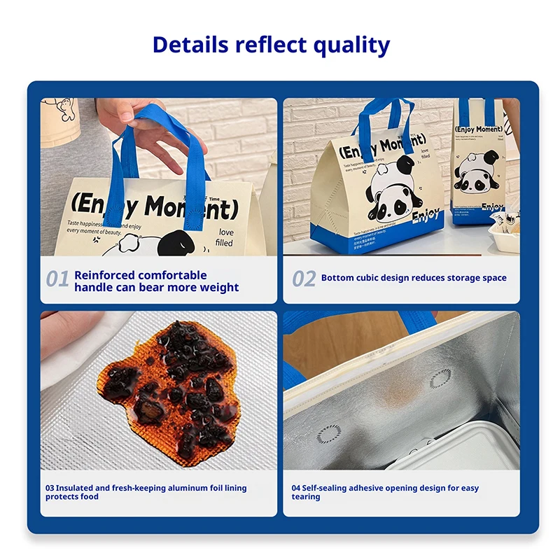 1 Pcs Panda Pattern Insulated Food Delivery Bag Large Commercial Grade Food Transport Tote Bag Reusable Insulated Bag For Food