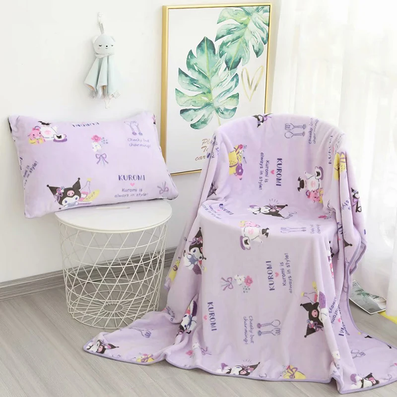 

Kawaii Sanrio Coral Wool Blanket Kuromi Hello Kitty Office Lunch Break Single Thickened Heating Bedsheet Anime Series Girl Gift