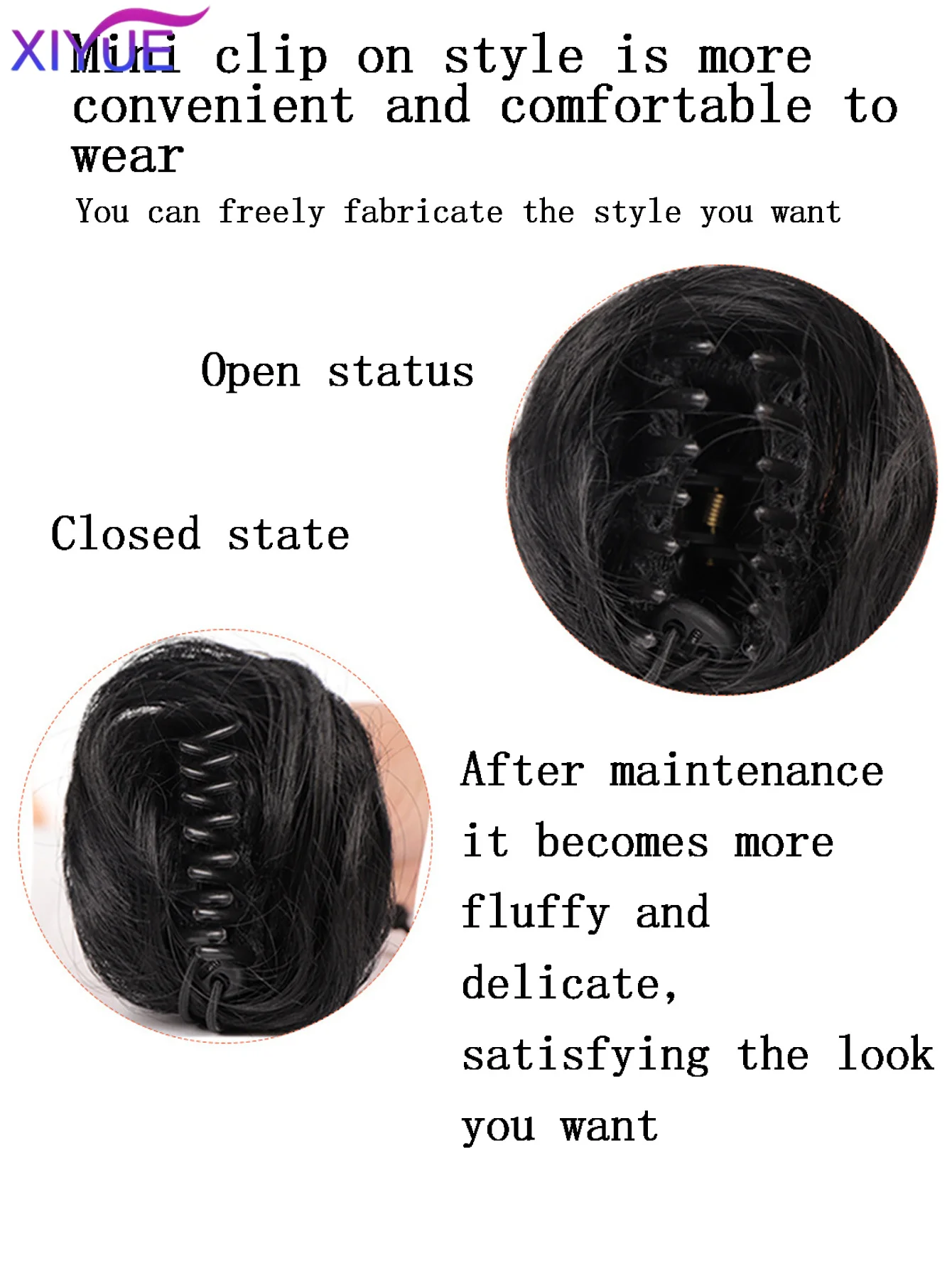 Synthetic Space Bun 2PCS Mini Claw Clip in Messy Cat Ears Fake Hair Bun Extensions Wig Accessory Donut Updo Hairpieces for Women