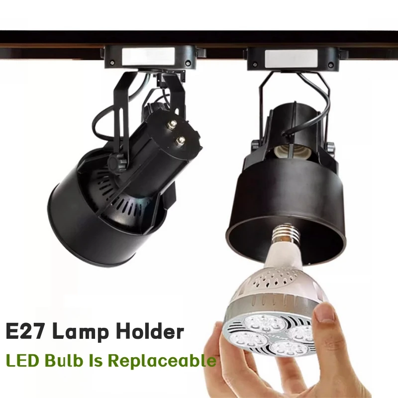 PAR30 LED E27 Track Light Bracket Base 2-Wires Rail Ceiling Lamps Holder Clothing Store Living Room Replaceable Spotlight Socket 2