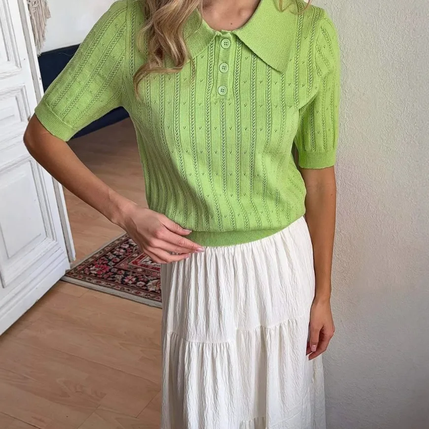 Tornova Hollow Short Sleeve Knitted T Shirt For Women Lapel Casual Solid Top Pullover 2025 New Summer Fashion Female T shirt 9 Secd0283fac414e2ca5196f915c6dc1fbn