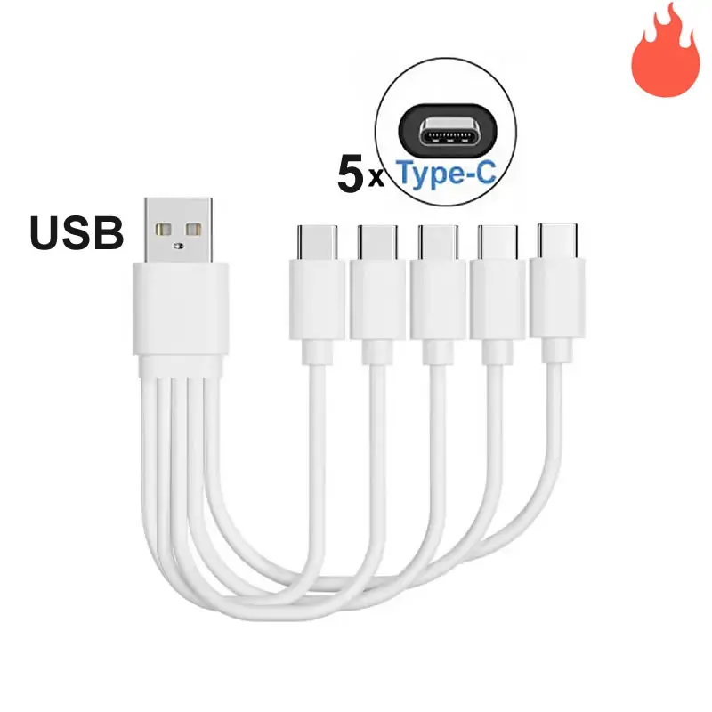 Compact 4-in-1 Multi Charging USB Cable - 20cm, USB-C & Micro USB, 5V 2A