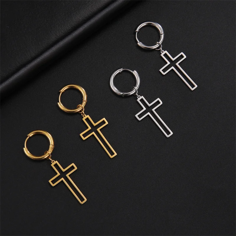 Edelstahl Ohrringe Gothic Kreuz Überzogene Creolen Für Frauen Männer Trend Blitz Anhänger Ohrring Schmuck Party Geschenke – Detail 9