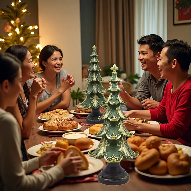 1PCS Mini Resin Christmas Tree Vintage Gilded Christmas Tree Statue Ornament Statue Sculpture Home Office Desktop Decoration 2