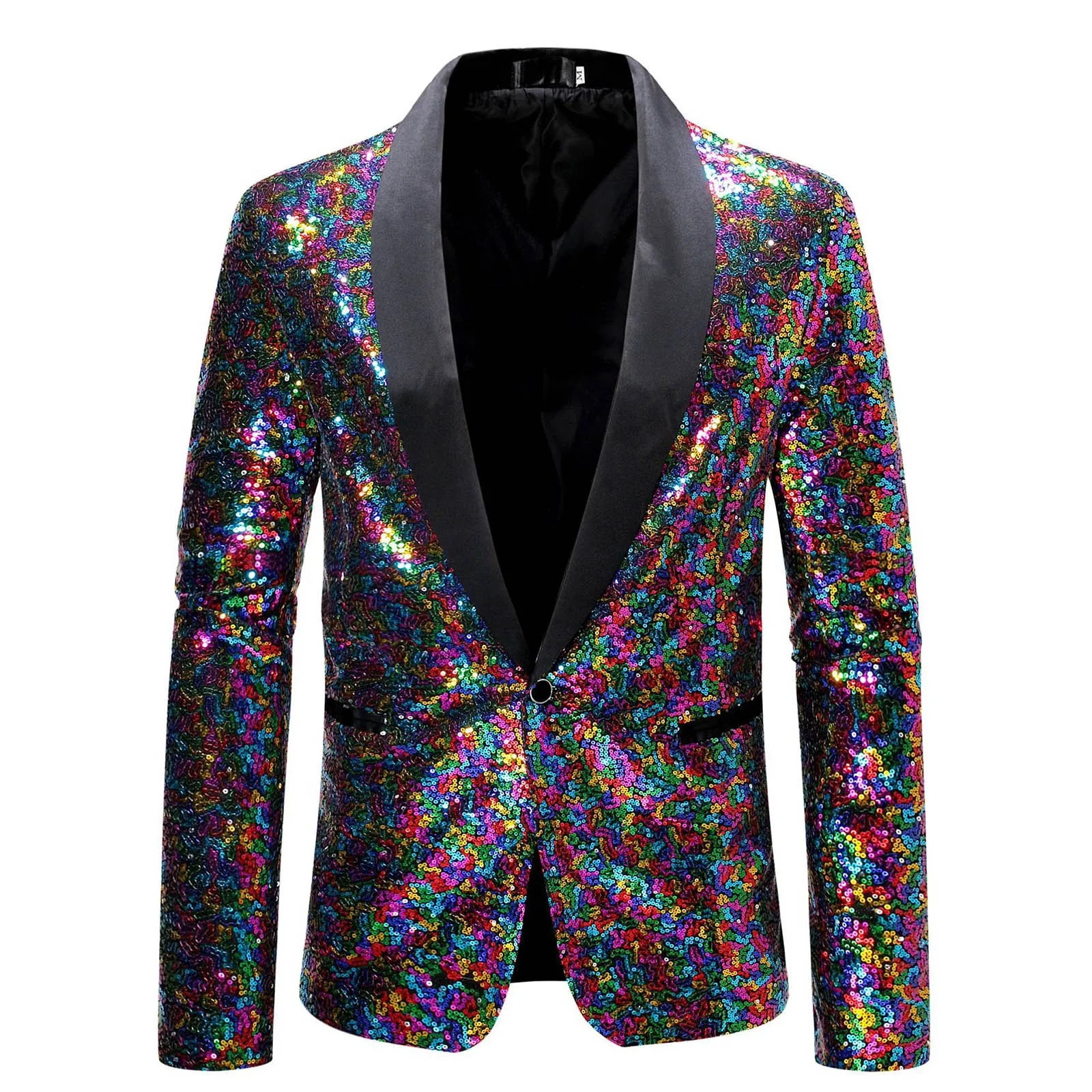 Autumn Men's Fashion Sequins Blazers & Suit Jackets Slim Lapel Single Grain Buckle Jazz Dance Carnival Party Performance Wear