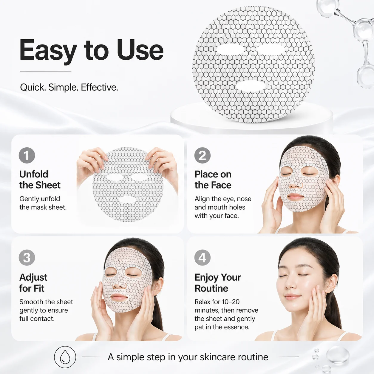 5-Pack Graphene-Infused Hexagon Facial Mask Sheets