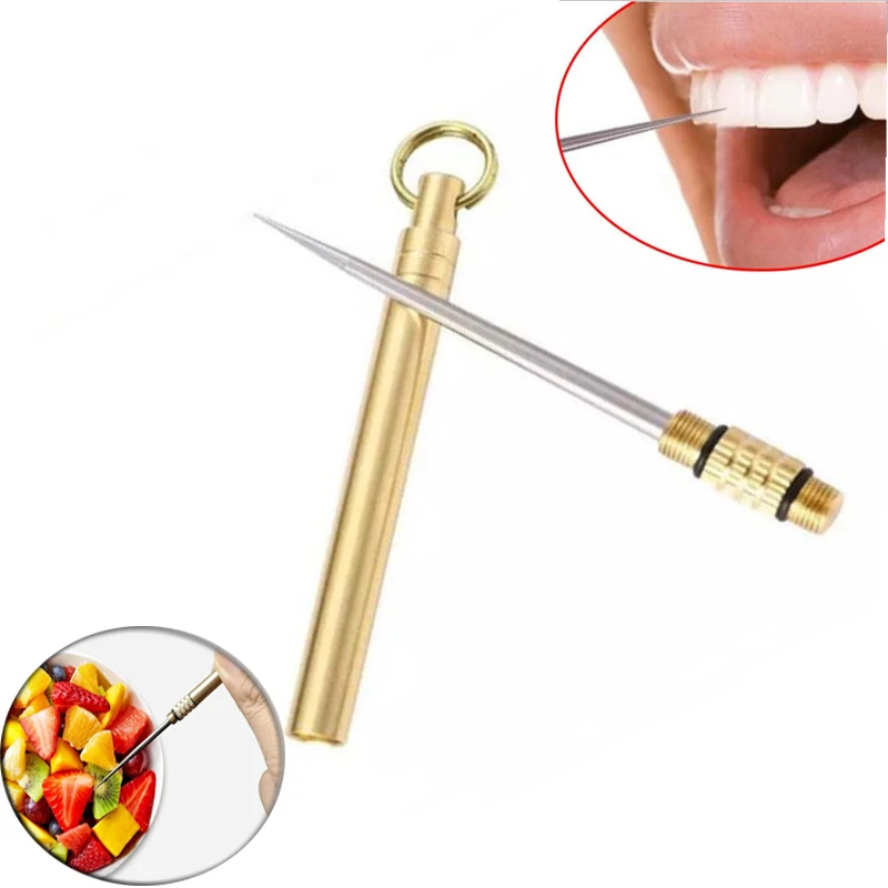 Multifunctional Toothpick Metal Travel Toothpick Portable Fruit Fork Tooth Cleaning Accessory with Holder Dental Floss toothpick set toothpicks set